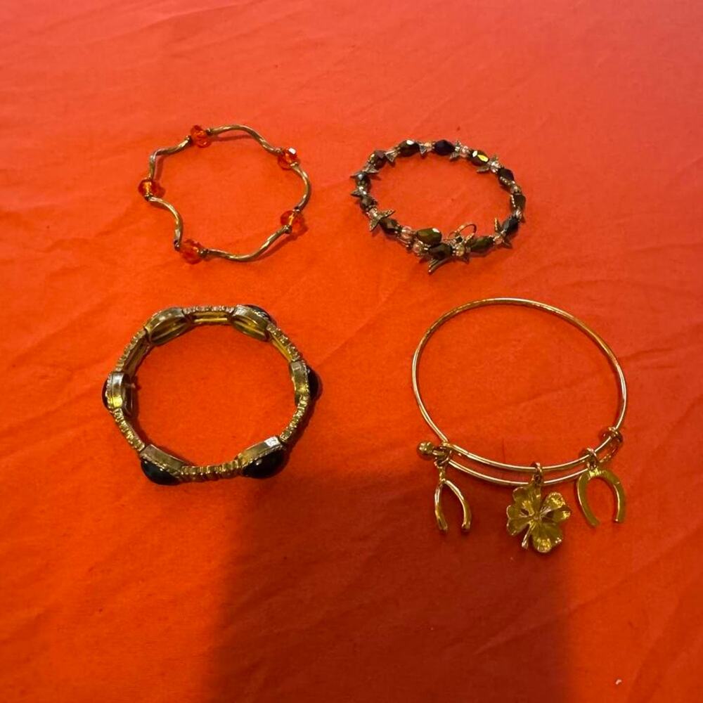 4 vintage bracelets bundle with gold accents & charms & stones